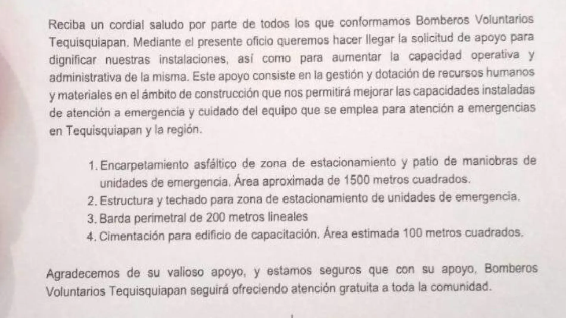 Durante la última visita del gobernador del estado, se hizo entrega del oficio para solicitar apoyo a la estación de bomberos.